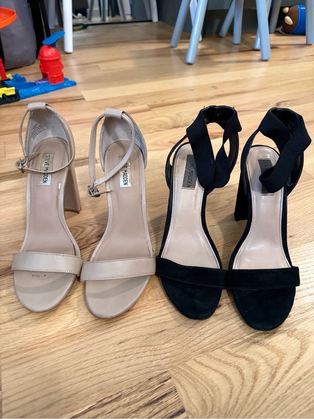 Steve Madden Two-Pair Ankle-Strap Block Heels in Nude and Black